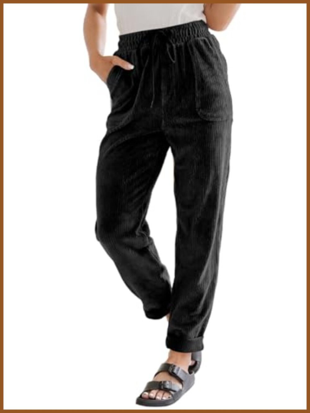 Womens Corduroy Pants Straight Leg High Waist Drawstring Teacher Fall